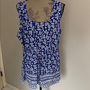 Motherhood Maternity Blue & White Floral Print Sleeveless Tunic Tank Top Sz 1 X